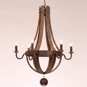 Lustre Rustique en Bois à 6 lampes