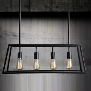 Lustre Rustique Noir à 4 lampes