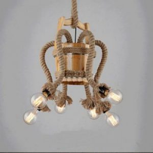 Lustre Seau en Bois à cordes avec 6 lampes