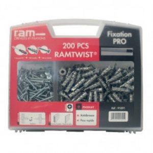Mallette 200 chevilles RAMTWIST Métal avec vis et 1 tournevis