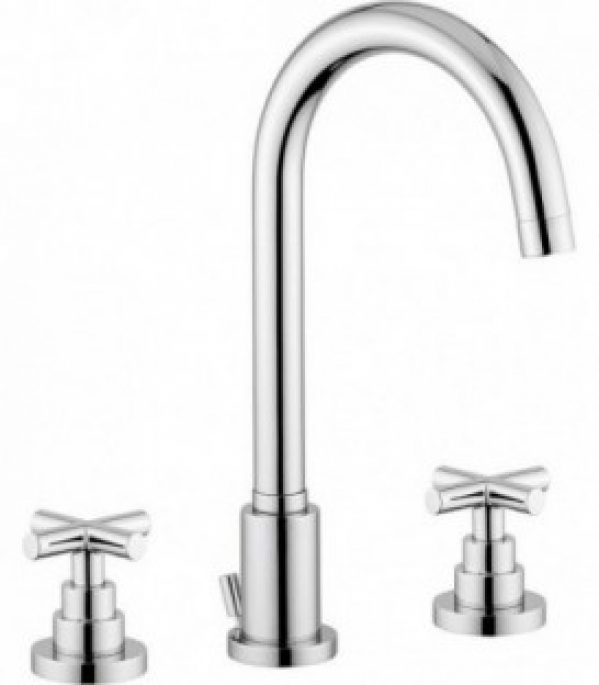 Melangeur lavabo 3 trous Spring avec écoulement saillie 165 mm, chromé