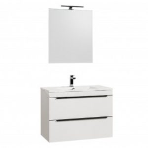 Meuble de salle de bains et miroir – 80 cm – Evy – blanc