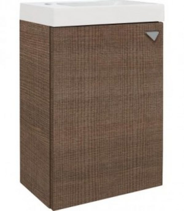 meuble sous-vasque ELYP + une porte +vasque en fonte minerale,butée gauche tranche marron 400x609x220mm