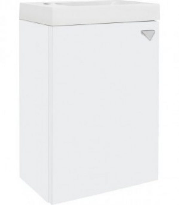 meuble sous-vasque ELYP + une porte + vasque fonte mineral,butée gauche blanc brillant, 400x609x220mm