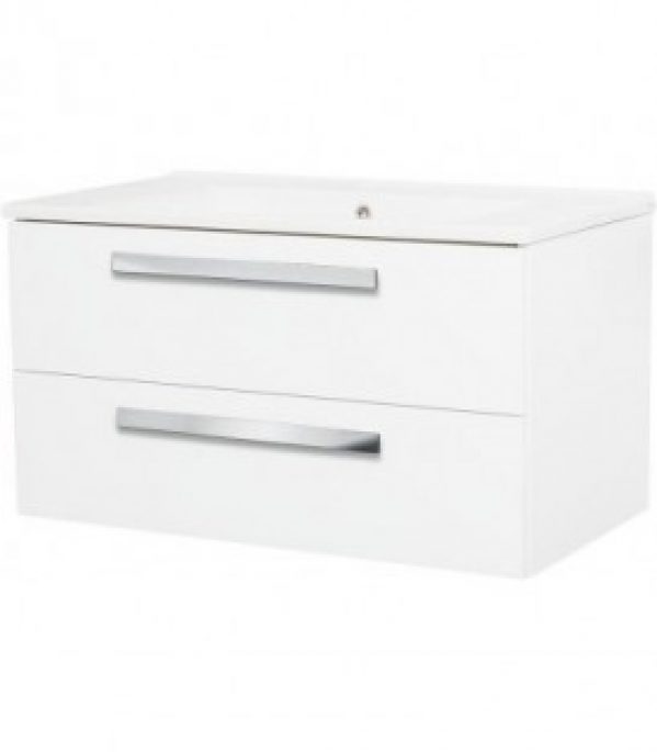 Meuble sous vasque et vasque minerale EDIA, blanc mat, 2 tiroirs, 853x466x455mm