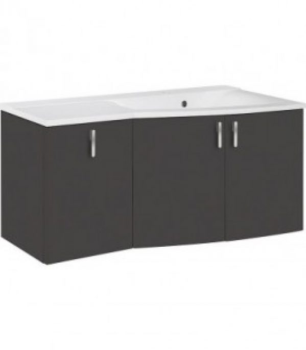 Meuble sous vasque + vasque EBAMO, anthracite mat, 3 portes tablette a droite 1060x526x370/510