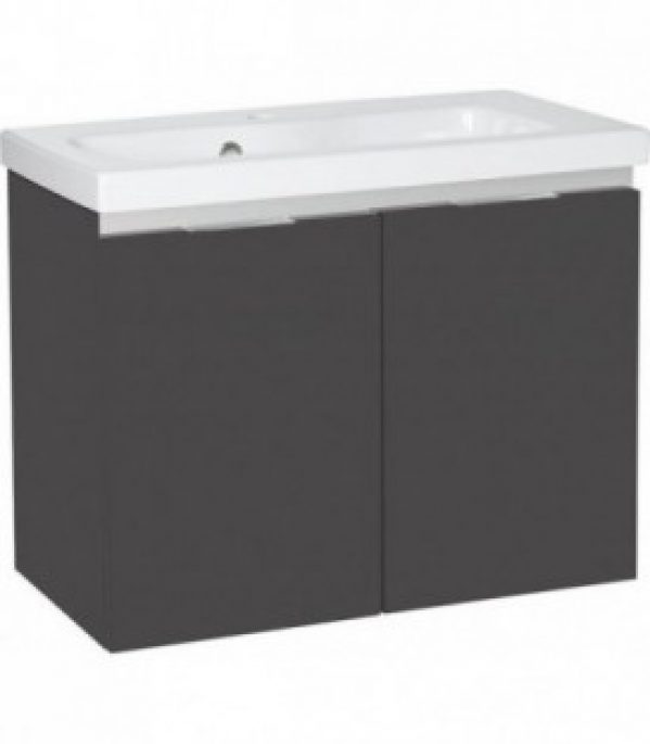 Meuble sous vasque + vasque EOLA anthracite brillant, 2 portes 610x580x380mm