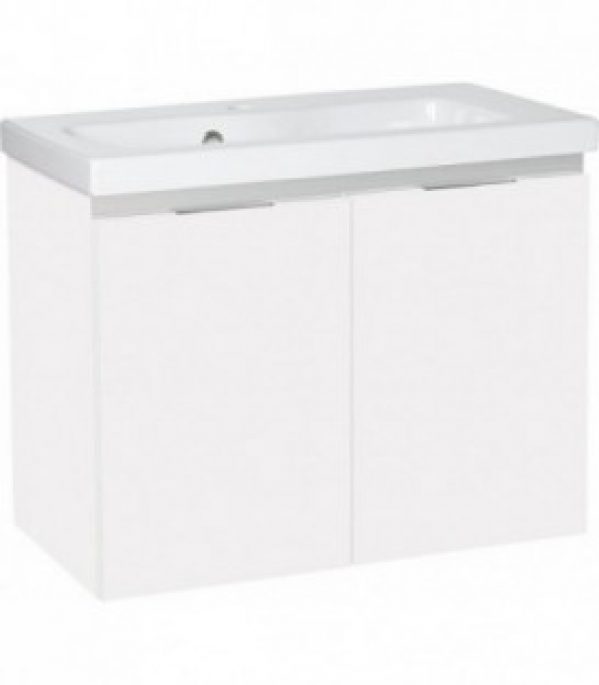 Meuble sous vasque + vasque EOLA blanc brillant 2 portes 610x580x380mm