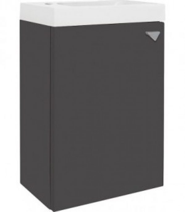Meuble sous vasque + vasque fonte minéral, ELYP 1 porte, anthracite mat, gauche, 400x609x220mm