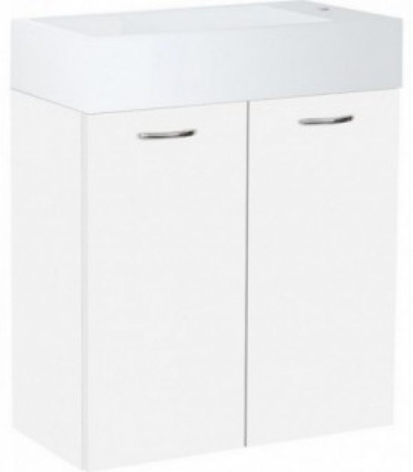 Meuble sous vasque + vasque fonte minéral ENISAR blanc mat