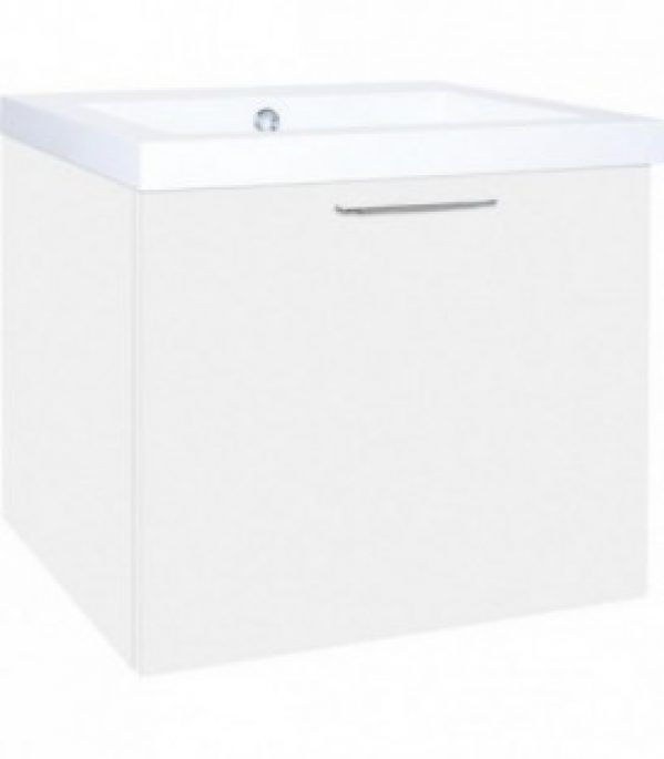 Meuble sous vasque + vasque minerale EKRY, blanc mat 1 tiroir 610x550x510mm