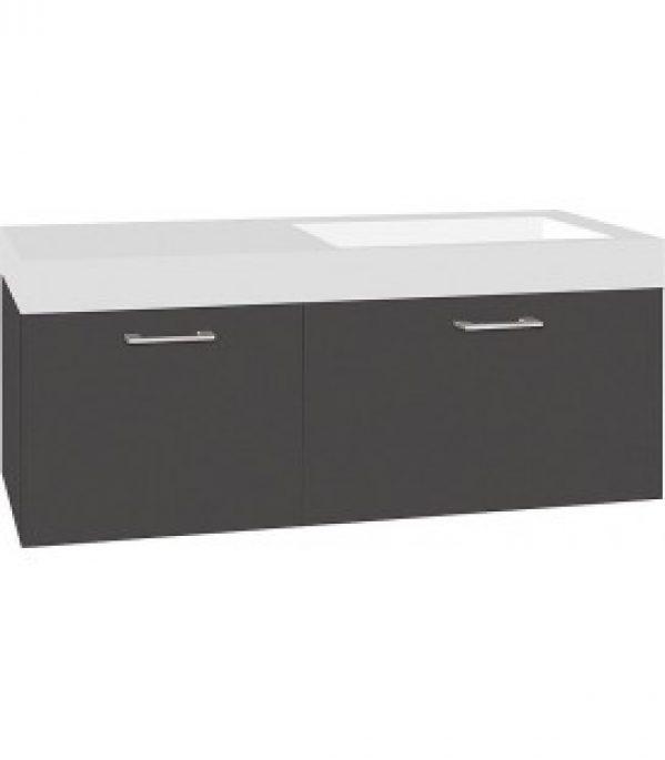 Meuble sous vasque + vasque minerale EMPI, anthracite brillant,2 tiroirs, 1205x534x508