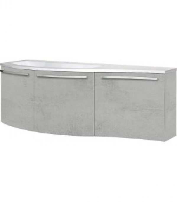 Meuble sous vasque + vasque minerale ENURI chene gris , deco pierre, 3 portes: 1455x512x218/510