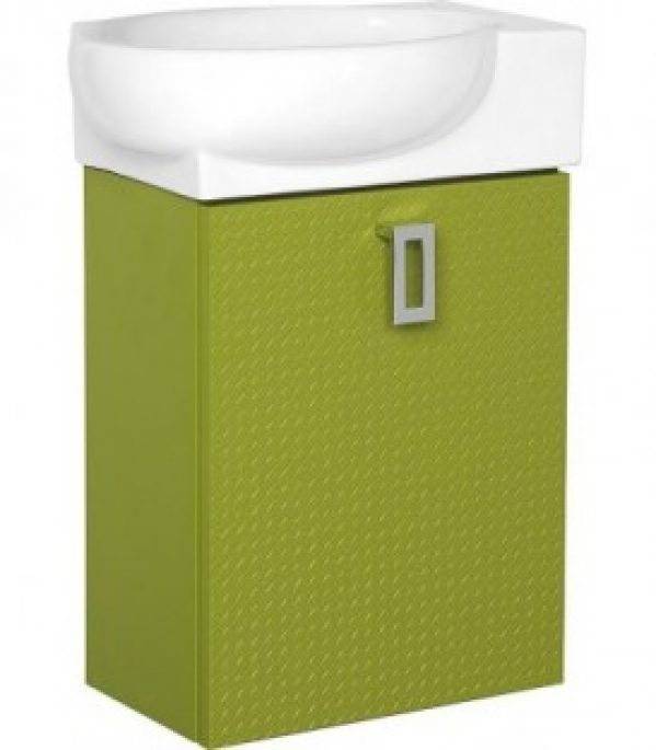 Meuble sous vasque+vasque ´ céramique EDMA, 1 porte,blanc brillant, droite, 435x500x180/275