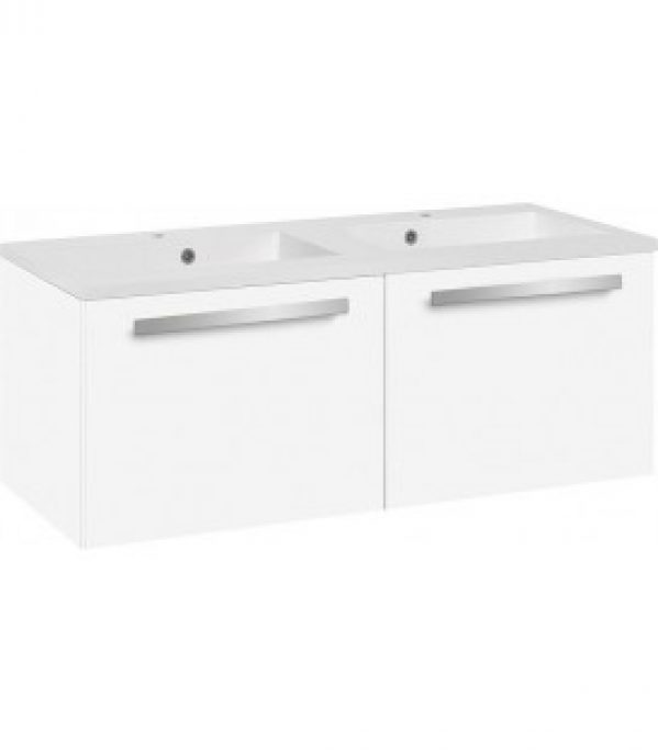 Meuble sous vasque+vasque fonte minerale EBLI blanc brillant,2 tiroirs 1210x494x510 mm