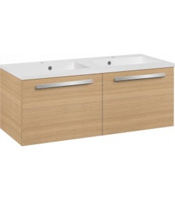 Meuble sous vasque+vasque fonte minerale EBLI chene clair,2 tiroirs 1210x494x510 mm