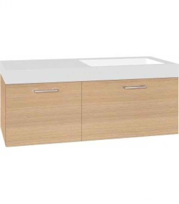 Meuble sous vasque+vasque fonte minéral EMPI, chene clair, 2 tiroirs 1205x534x508 mm
