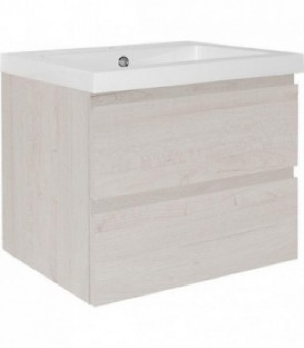 Meuble sous vasque+vasque fonte minérale ELAI, chene clair Décor 2 tiroirs, 610x550x510 mm