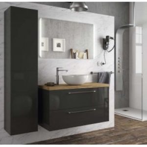 Meuble suspendu FUSSION CHROME 1000 gris brillant 2 tiroirs – SALGAR 23276