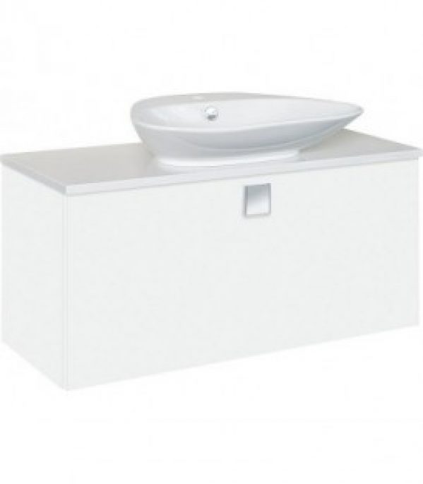 Meuble + vasque ceramique ELION blanc brillant, 1 tiroir 960x650x380/445 mm