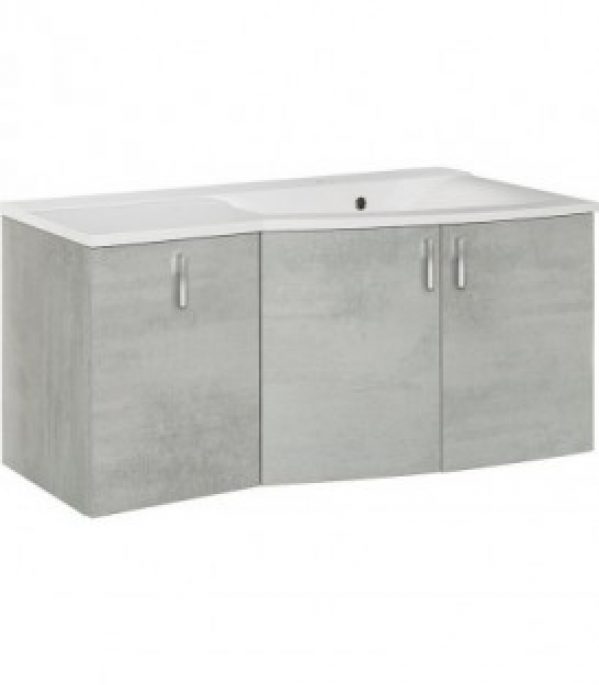 Meuble + vasque fonte minerale EBAMO chene gris decor pierres, 3 portes, tablette gauche 1060x526x370/510