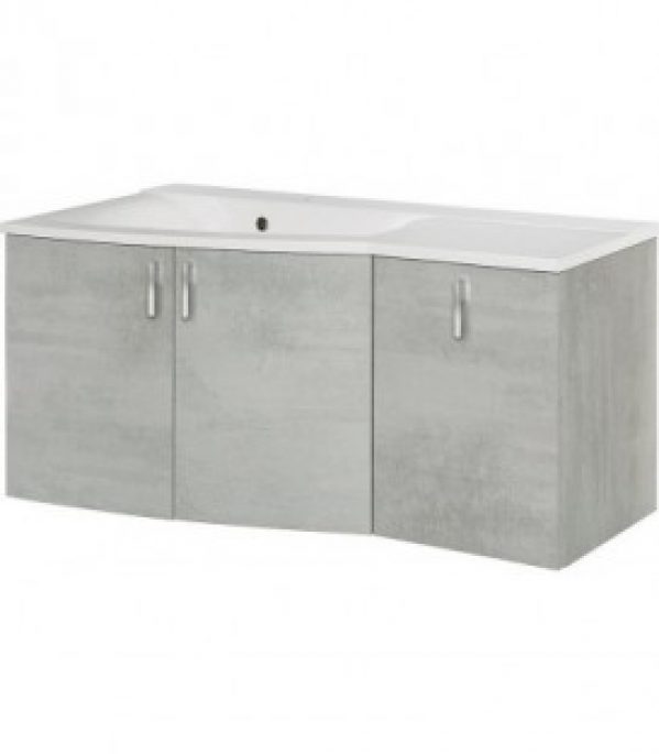 Meuble + vasque fonte minerale EBAMO chene gris decor pierres-tablette a droite 1060x526x370/510 3 portes