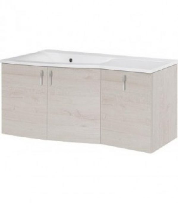 Meuble + vasque fonte minerale EBAMO decor chene clair – tablette a droite 1060x526x370/510mm – 3 portes