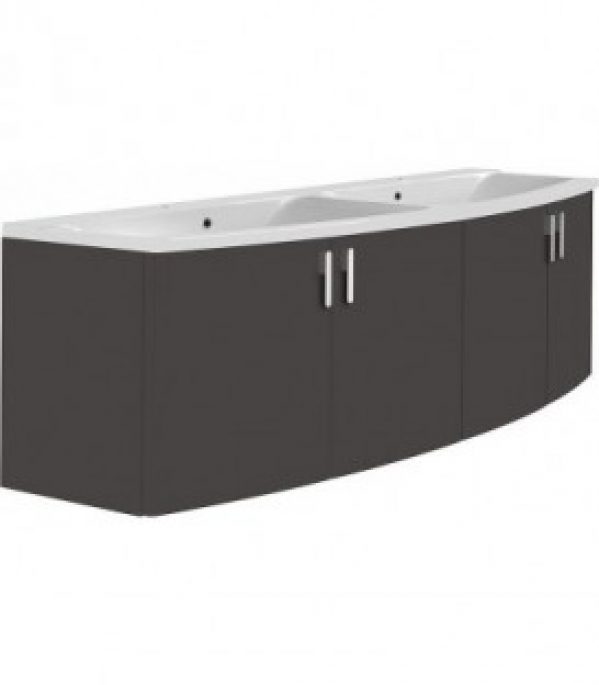 Meuble + vasque fonte minerale EMA anthracite brillant, 4 portes 1410x526x380/510mm