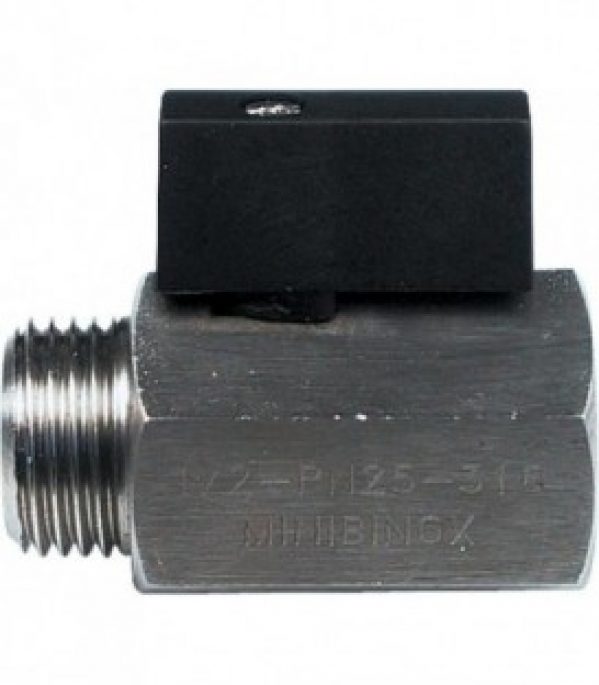 Mini robinet a boisseau spherique inox AISI 316, filet fem x filet male 1/4&Prime; avec levier court