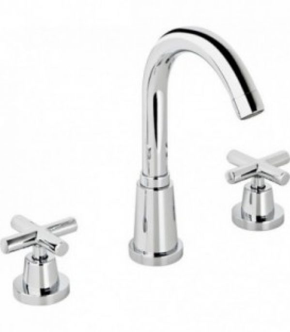 Mitigeur de lavabo 3 trous Epire avec écoulement chromé, saillie 135 mm