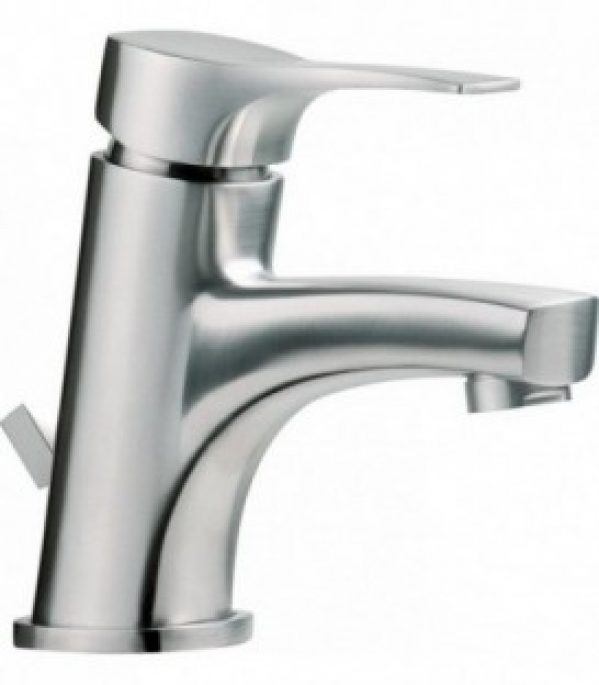 Mitigeur de lavabo inox Easy inox mat , avec garniture d`écoulement saillie 108 mm