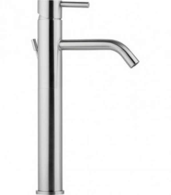 Mitigeur de lavabo inox , rond h335mm, inox mat avec garniture saillie 150mm