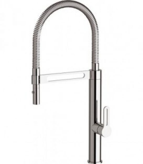 Mitigeur evier Enzan chromé Bec d’écoulement pivotant blanc avec ressort, entraxe 230mm