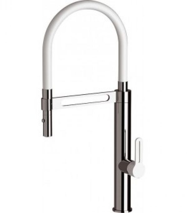 Mitigeur evier Enzan chromé Bec d’écoulement pivotant + levier blanc, entraxe 230mm