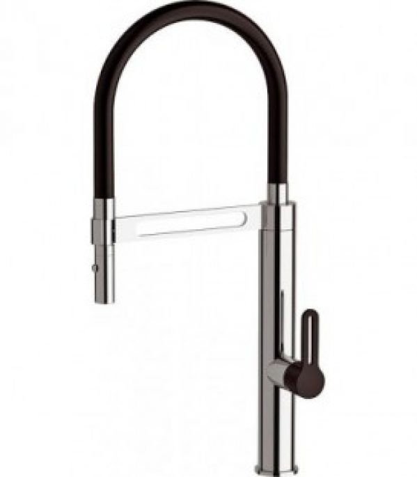 Mitigeur evier Enzan chromé Bec d’écoulement pivotant + levier noir, entraxe 230mm