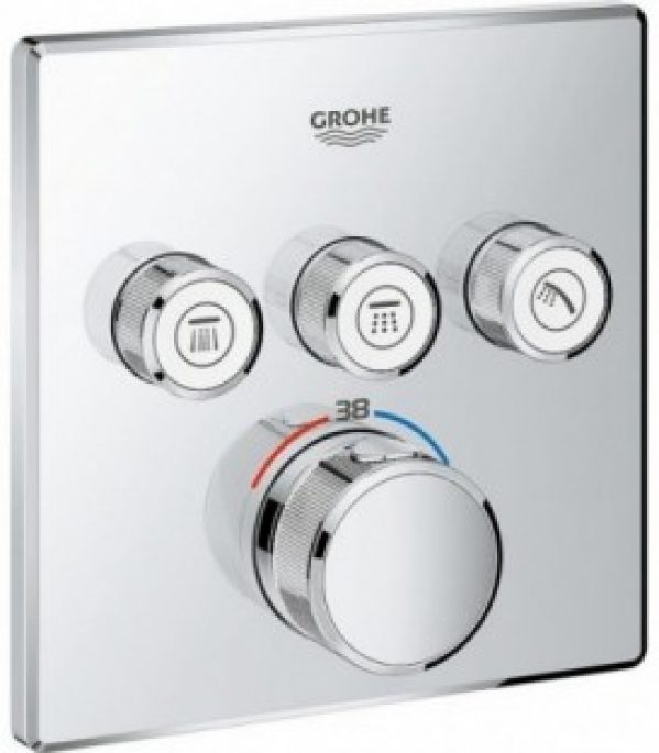 Mitigeur thermostatique encastré Grohe Grohtherm, Smartcontrol, chromé, avec 3 vannes d’arret