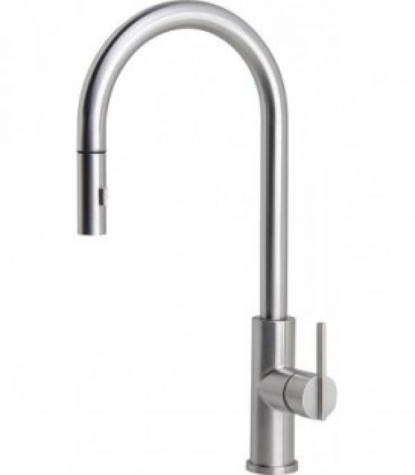 Mitigeur évier inox Ezroni inox mat, orientable saillie 215mm, hauteur : 491mm