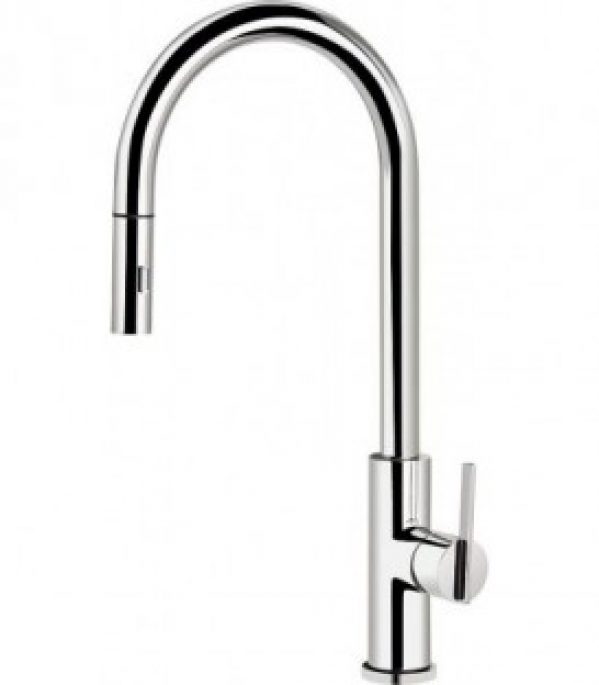 Mitigeur évier inox Ezroni inox poli, orientable saillie 215mm, hauteur : 491mm