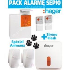 Pack Alarme SEPIO ANIMAUX RLP305F avec Sirene Exterieure – Logisty Hager – RLP305F