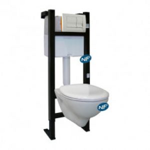 Pack bâti-support universel Evo Autoportant avec commande, cuvette et abattant blanc NF REGIPLAST