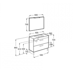 Pack meuble gris 60 cm compact 2 tiroirs Debba…