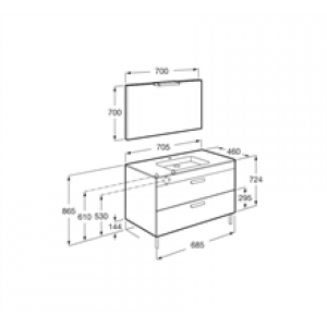 Pack meuble gris 70 cm 2 tiroirs Debba Roca