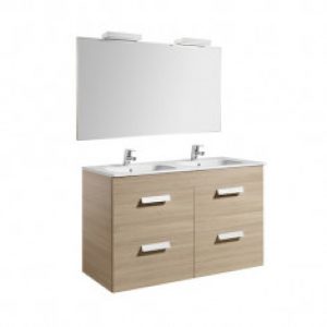 Pack Unik DEBBA 1200 4 tiroirs, lavabo double, miroir et applique LED