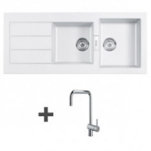 Pack évier Franke Sirius Tectonite « Blanc Artic » 2 cuves + mitigeur COSTA