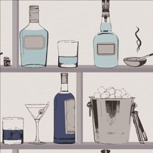 Papier peint mural de style contemporain avec motif en verres de vin et bouteilles