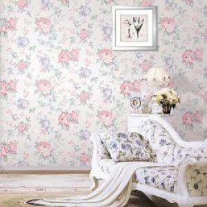 Papier peint mural intissé de style classique avec motif à fleurs damassées