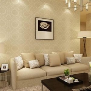 Papier peint mural intissé de style contemporain à motif floral damassé