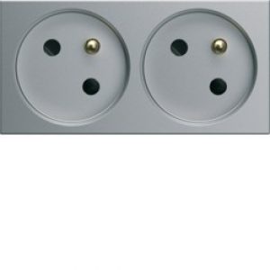 PC dble goul. 2P+T 16A titane – APPAREILLAGE MURAL GALLERY HAGER WXF422T