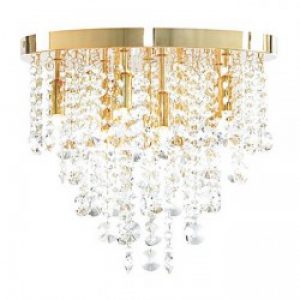 Plafonnier Doré en cristal montage semi-affleurant avec 9 lampes