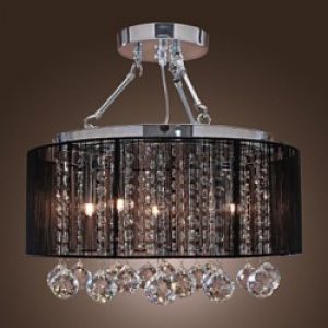 Plafonnier moderne en cristal avec 5 Lumières à store en tissu noir